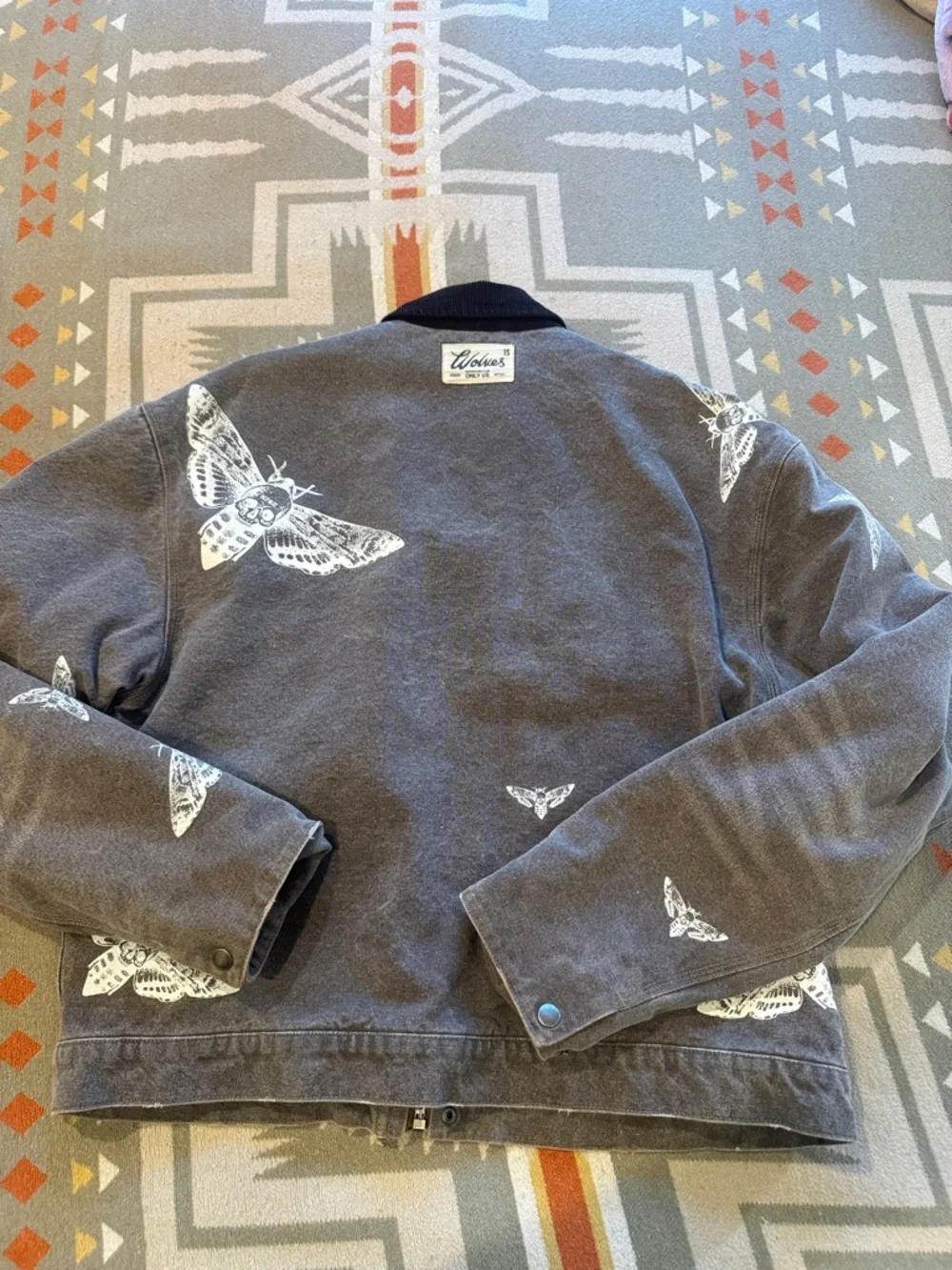 Darc Sport brown Bomber Jacket with White Moth Prints - Picture 3 of 4